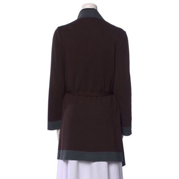St John Draping Cascade Belted Open Wrap Cardigan Brown Gray Size P EUC - Picture 3 of 4
